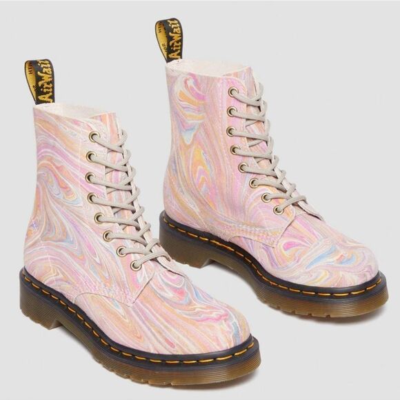 Dr. Martens Shoes - 🩵NIB Dr. Martens Pink & Orange Pascal Marbled Suede Boots Size 8